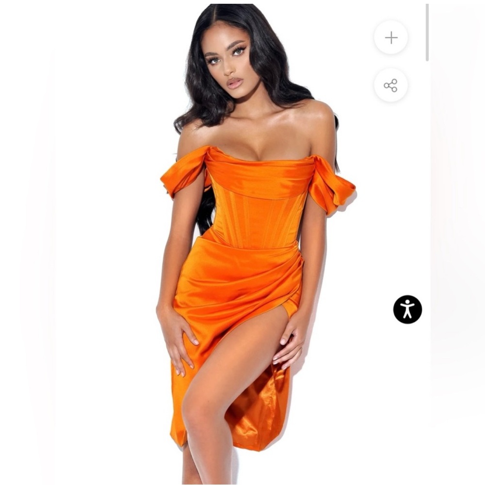 Miss circle off the shoulder satin corset dress